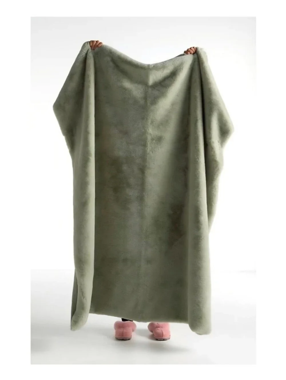 Anthropologie The Sophie Faux Fur Throw Blanket in Light Green